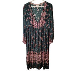 Knox Rose Small Dress Bohemian Peasant Tassel Tie Long Sleeve Midi Shift